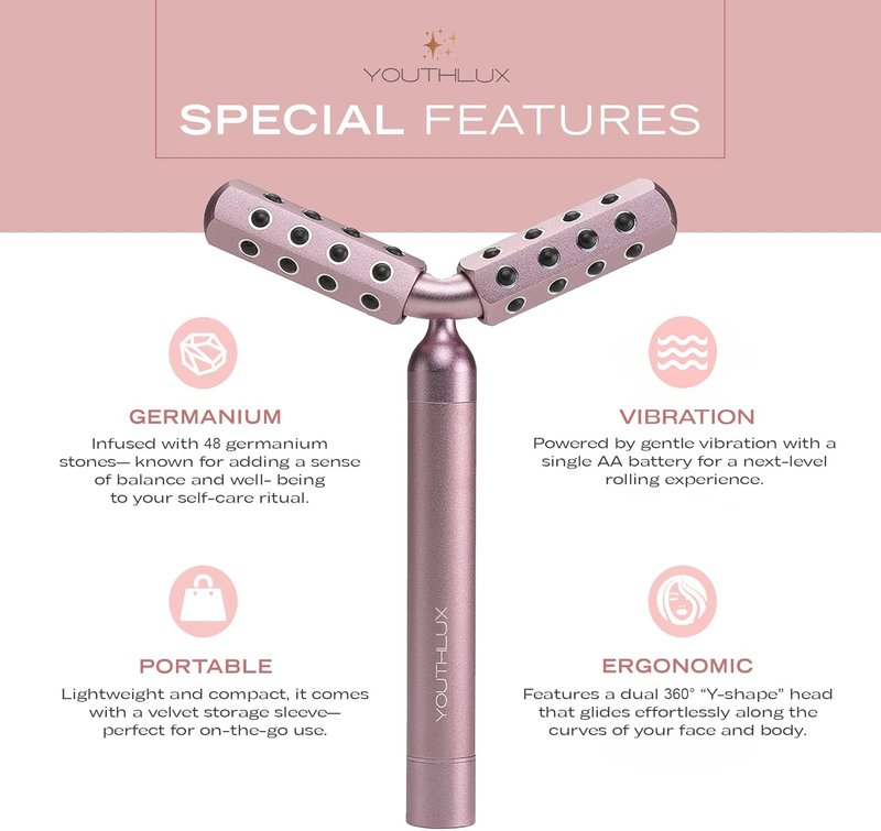 Germanium Stone Face Roller - Uplifting Beauty Tool for Skin Tightening, Firming & De-Puffing | Rose Gold