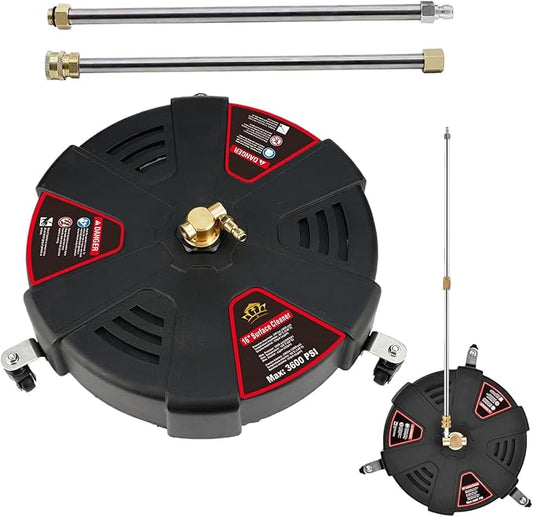 Outdoor Cleaner - Cleaner with 3 Wheels, High Pressure Washer Cleaner | Cleaner with Flexible Bristle Skirt, Cleaning Tool for Patio, Deck, Driveway (Black)