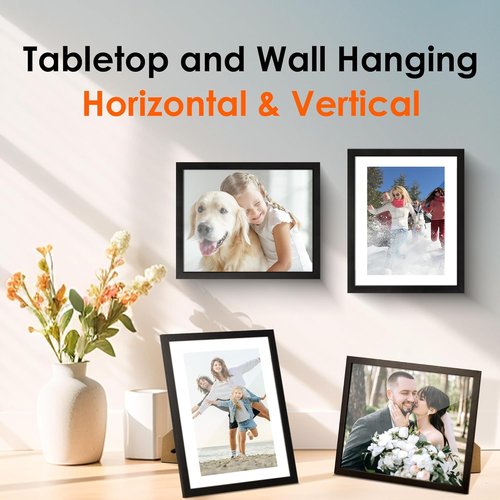 FIXSMITH 8x10 Picture Frame - HD Plexiglass for 5x7 Photos with Mat or 8x10 Without Mat - Black