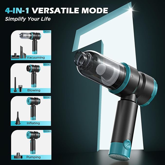 SIX CRAFTSMEN Car Vacuum Cleaner, 4-in-1 Cordless Rechargeable Mini Vacuum with Air Duster