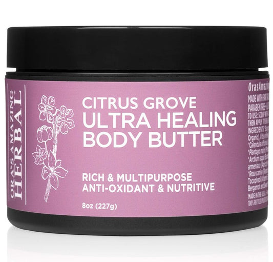 Ora's Amazing Herbal Ultra Healing Body Butter, Intensive Moisturizer For Dry Skin, Marjoram & Bergamot Essential Oil, 8 oz, Citrus Grove Scent