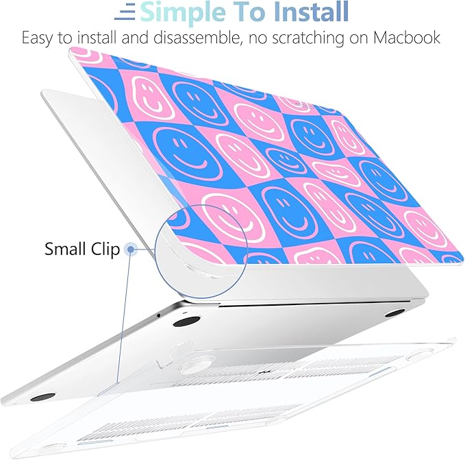 MEEgoodo for M5/M4/M3/M2 MacBook Air 15 inch Case 2026 2025 2024 2023, Case Fit Model (A3448/A3241/A3114/A2941) for MacBook Air 15.3 inch, Smiling Faces & Checkered