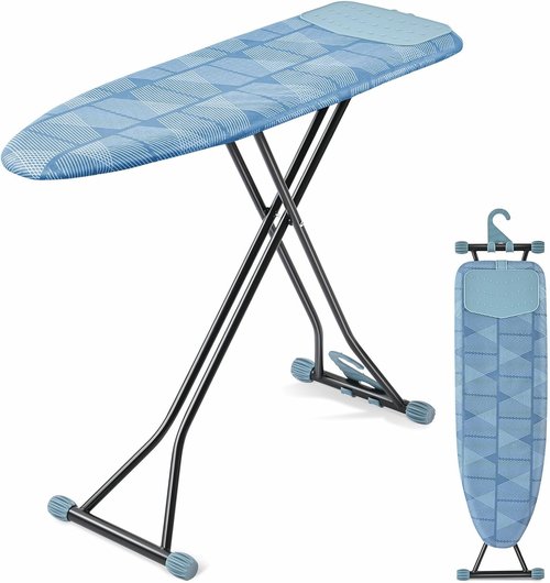 APEXCHASER Ironing Board - Compact Space-Saving Design with Extra Thick Cover | Height Adjustable 13x43 Blue