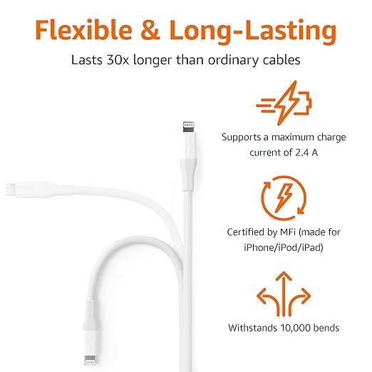 Amazon Basics MFi Certified USB-C to Lightning Fast Charging Cable, Power Delivery, Nylon Braided, 10 ft, White