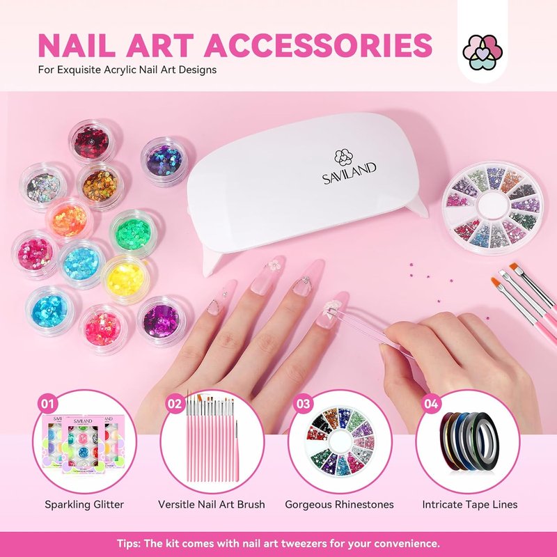 Acrylic Nail Kit - Complete Professional Set for Beginners | UV Light, Powder & Gel Polish, Essential Tools