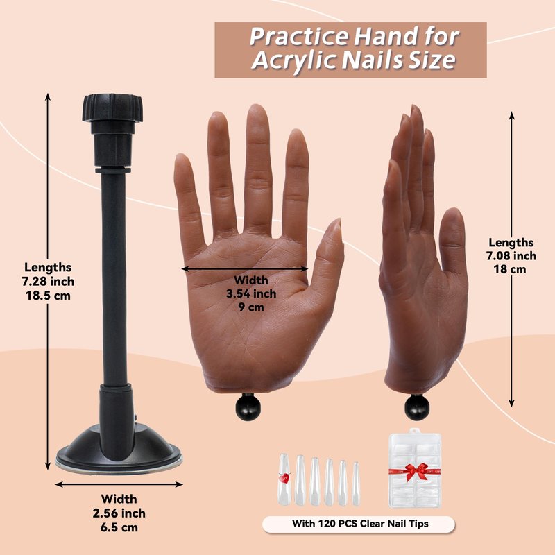 Veikmv Practice Hand for Acrylic Nails,Realistic Silicone Mannequin with Flexible Adjustable Fingers for Acrylic Nails,Gel Polish Training,Professional Nail Art Beginner Kit