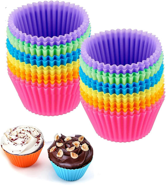 Skiennix Reusable Silicone Cupcake Baking Cups - Non-Stick Muffin Liners in 6 Rainbow Colors | 24 Pack, 2.75 Inch