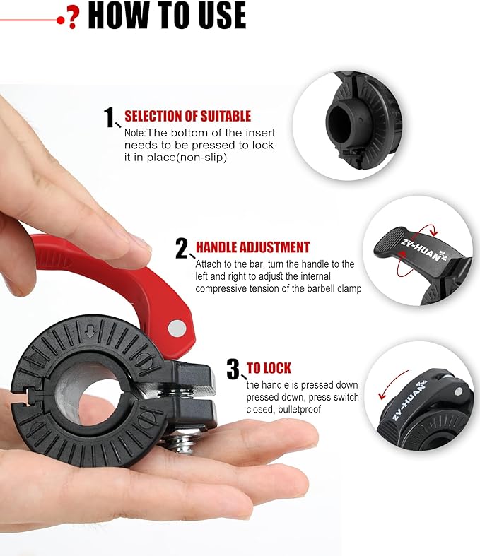 ZY-HUAN Pro Barbell Clips 1 inch Barbell Clamps 0.9-1.18inch Quick Release Weight Clips for Bars Multi-Size Adjustable Olympic Barbell Clamps (Black+Red)