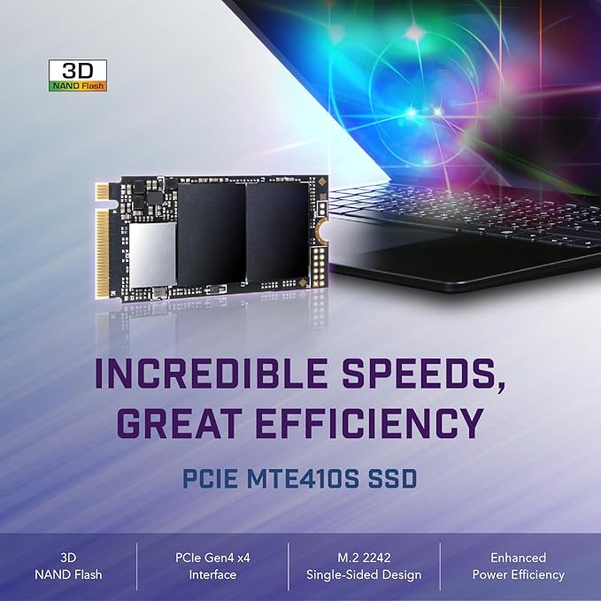 Transcend MTE410 2TB M.2 2242 SSD, Up to 5000MB/s, PCIe Gen4x4 NVMe 3D TLC for Ultra-Thin Laptops/Lenovo Legion Go/Yoga Gen 6/ASUS ExpertBook/ZenBook/Mini PC/DRAM-Less Design for Low Power Consumption