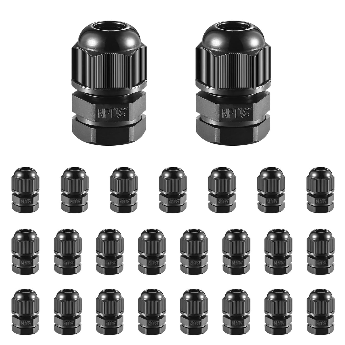 RTHIEAI 25 PCS 1/4"(4-8mm) NPT Nylon Cable Gland Joints with Gaskets, IP68 Adjustable Lock Nut Strain Relief Cord Grip Waterproof Cable Glands - UL Listed and RoHS Compliant