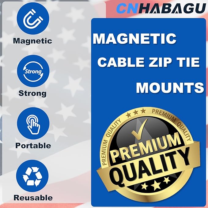 CNHABAGU Magnet Zip Tie Mount Magnetic Zip Ties Mount Holder Strong 1-Second Magnetic Snap Installation Heavy-Duty Waterproof Cable Tie Mounts for Car Boat Workshop Industrial Organizing (24 Piece)