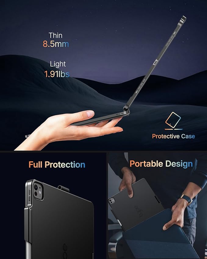 typecase Touch Case with Keyboard for iPad Pro 13"(M5/M4, 2025/2024), iPad Air 13"(M4/M3/M2, 2026/2025/2024) & iPad Pro 12.9", Trackpad, 360° Rotatable, 11-Colors Backlit, Space Black