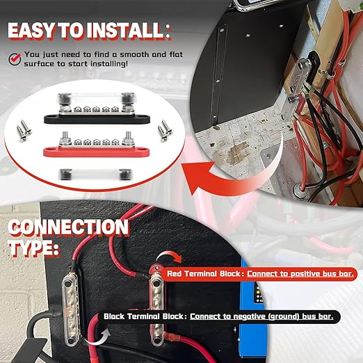ZJTBLL 150A 12V Power Distribution Block with 2 x 1/4" (M6) Studs + 5 x M4 (#8) Screws Max 150A 48V DC 300V AC for Automotive Car Marine Truck Boat