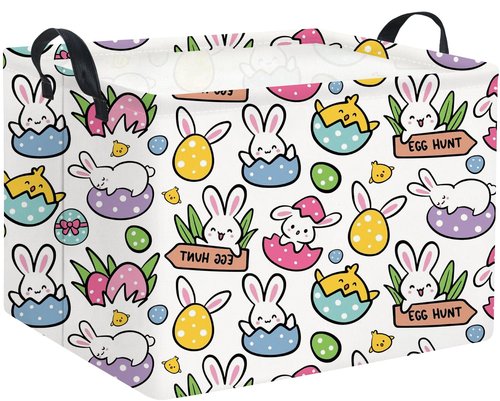 HIYAGON Rectangular Easter Gift Basket Kids Storage Organizer Bins Bedroom(Cartoon Easter Bunny)