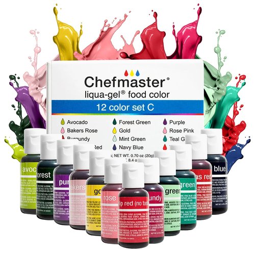Chefmaster - Liqua-Gel Food Coloring - 12 Vibrant Colors Set - Fade Resistant & Easy to Blend - Made in the USA