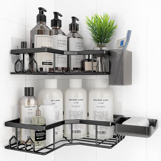Skiennix Adhesive Shower Caddy - 4 Pack Corner Bath Organizer | Rustproof Stainless Steel, No Drilling