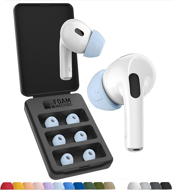 Foam Masters Ultra-Premium Memory Foam Ear Tips for AirPods Pro 1st & 2nd Gen | 3 Pairs | New Ver. | Secure Fit | Super Comfort | Better Noise Cancel | Replacement Buds (Small, Light Blue)