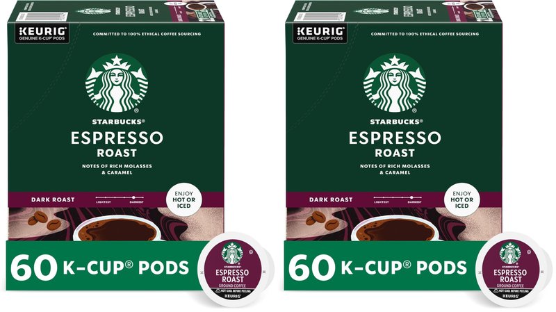 Starbucks K-Cup Coffee Pods, Dark Roast, Espresso Roast for Keurig Coffee-Makers, 100% Arabica, (120 Pods Total), 10 Count (Pack of 12)