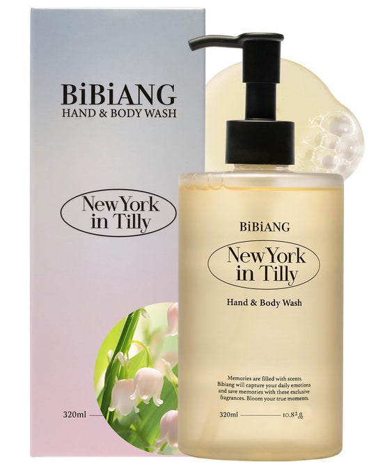 BiBiANG New York in Tilly Body Wash - Korean Body Care for Cleansing & Moisturizing - Hydrating Body Care Formula with Floral Lily Scent, Honey Propolis & Chamomile - 10.82 fl.oz