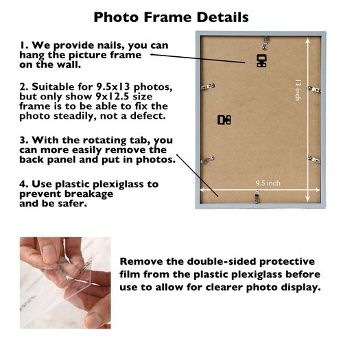 JCJMY 9.5x13 Picture Frame Rustic White for Wall Hanging, Wall Mounting Horizontally or Vertically, 9.5 x 13 Wall Gallery Poster Photo Frame with Shatter Resistant Plexiglass, Rustic White