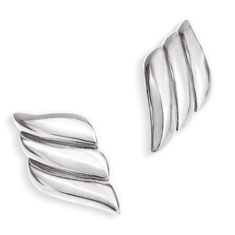 JeanBeau Chunky Silver Large Feather Stud Earrings for Women, Trendy Statement Wing Textured Lightweight Hypoallergenic Earing Prom Fashion Jewelry Gift