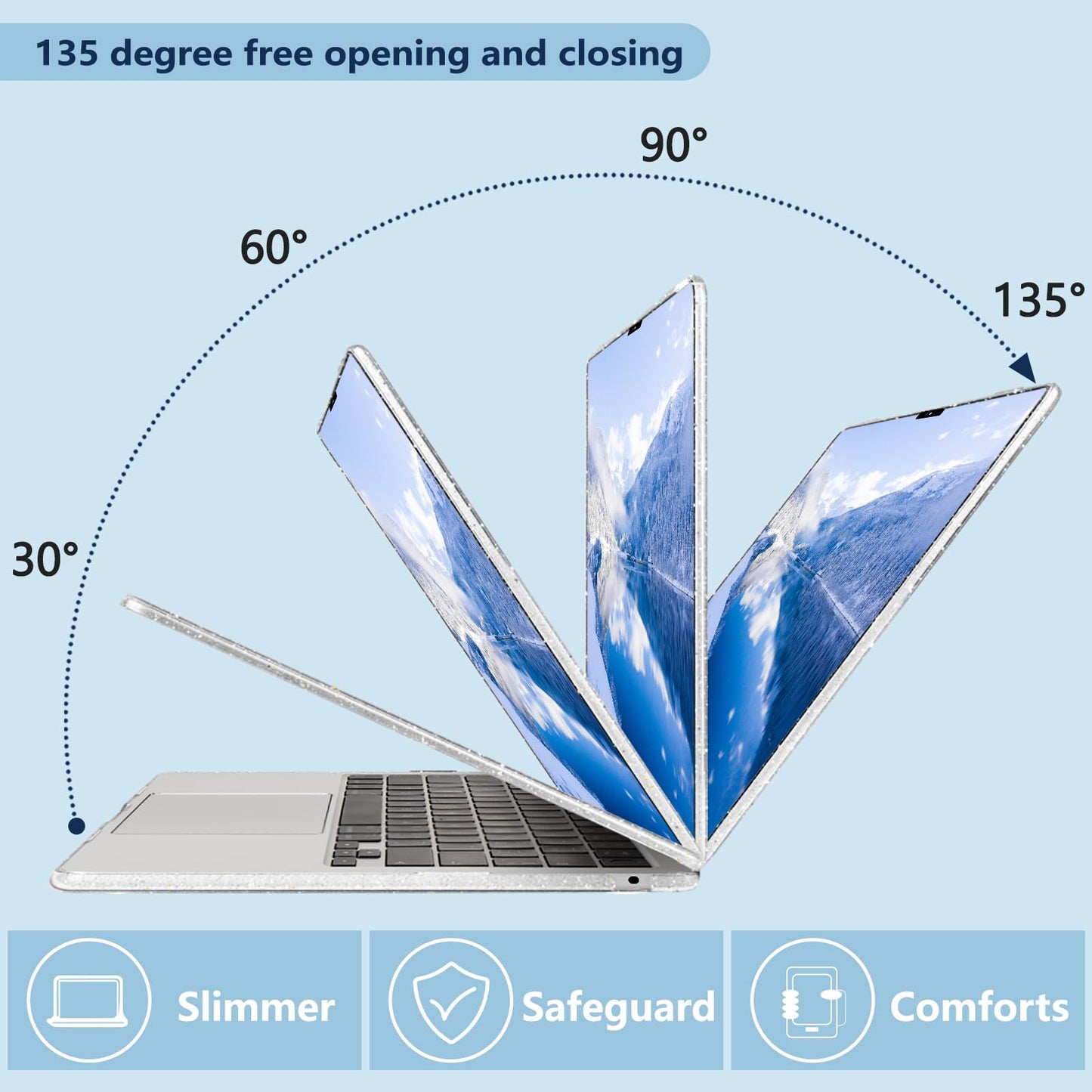 MecBevia Compatible with 2026 M5 MacBook Air 13 inch Case 2026 2025 2024-2022 M5 A3449 M4 A3240 M3 A3113 M2 A2681, Keyboard Cover, Screen Protector, Webcam Cover & Type-C OTG, Sparkly Bows