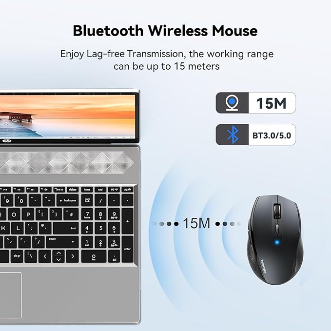 TECKNET 3-Device Bluetooth Mouse, Silent Wireless Mouse with 6-Level DPI up to 4800, 2-Year Battery, 6 Buttons for Wide Compatibility - Gray