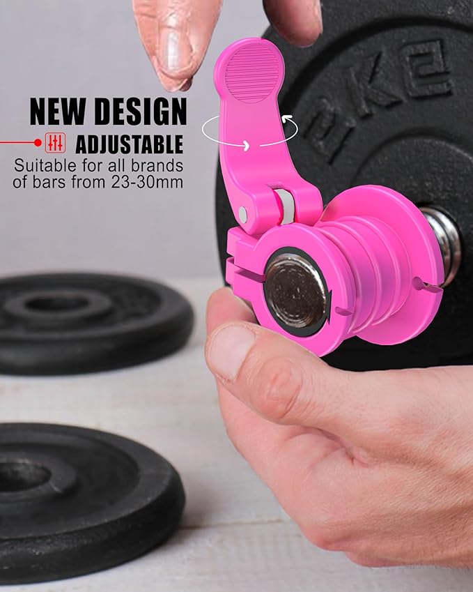 ZY-HUAN Barbell Clips 1 inch Barbell Clamps 0.9-1.18inch Quick Release Weight Clips for Bars Multi-Size Adjustable Olympic Barbell Clamps (Pink 0.9-1.18inch)
