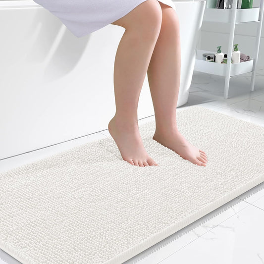 OLANLY Bathroom Runner Rugs - Extra Soft Chenille Bath Mats | Quick Dry, Machine Washable, 47x24, Ivory