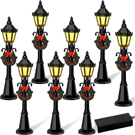 Skiennix Mini Street Light Models - 4 Pcs Christmas Dollhouse Lanterns for DIY Fairy Garden Decor