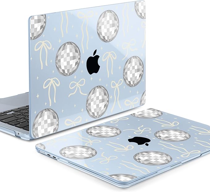MEEgoodo Case for M5/M4/M3/M2 MacBook Air 13.6 inch 2026 2025 2024 2022, Fit Model A3449/A3240/A3113/A2681, Case Compatible with MacBook Air 13 inch, Silver Disco Balls & Bows