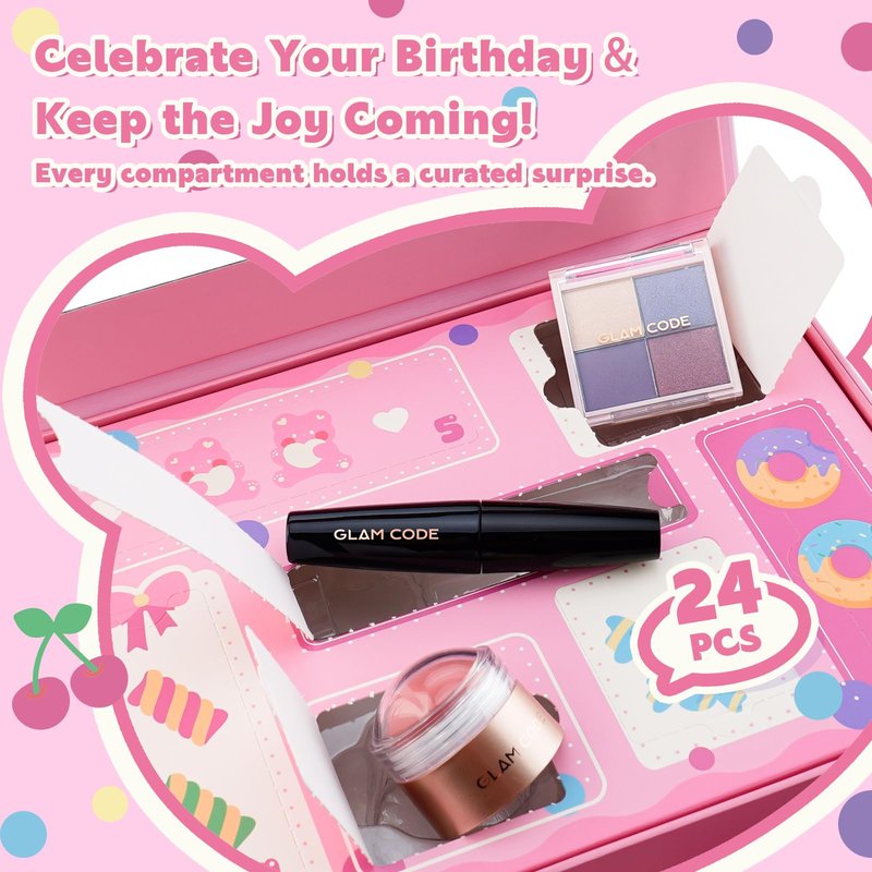 Glam Code Makeup Kit for Girl, Birthday Advent Calendar, Girls Makeup Gift Set for Teens, 24Pcs Makeup Mystery Box for Teenager Girls #Pink