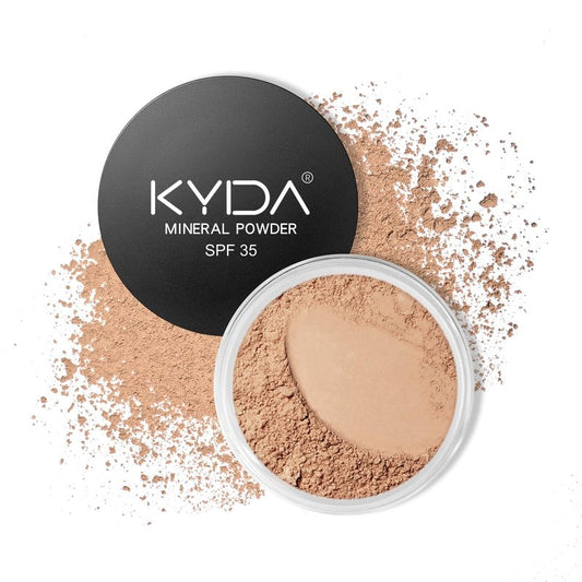 KYDA Mineral Powder Foundation, SPF 35, Lightweight Loose Powder, Skin-Improving, Buildable Coverage, Natural Glow Base Makeup, 0.28 oz, Medium Beige