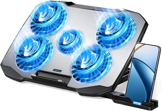 AIMIUZI Laptop Cooling Pad,Gaming Laptop Cooler with 5 Quiet Fans for 12-15.6 Inch,Laptop Cooling Stand with 5 Height Adjustable,2 USB Ports, Phone Stand