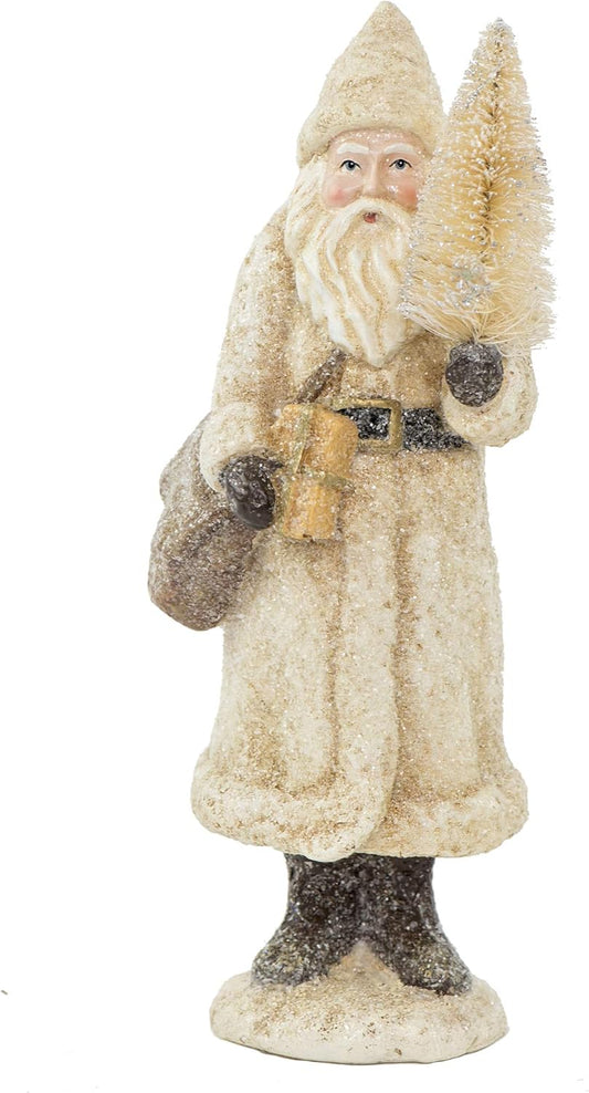 RAZ Imports Glittered Resin Santa Figure - Festive Holiday Decor | Elegant White Design