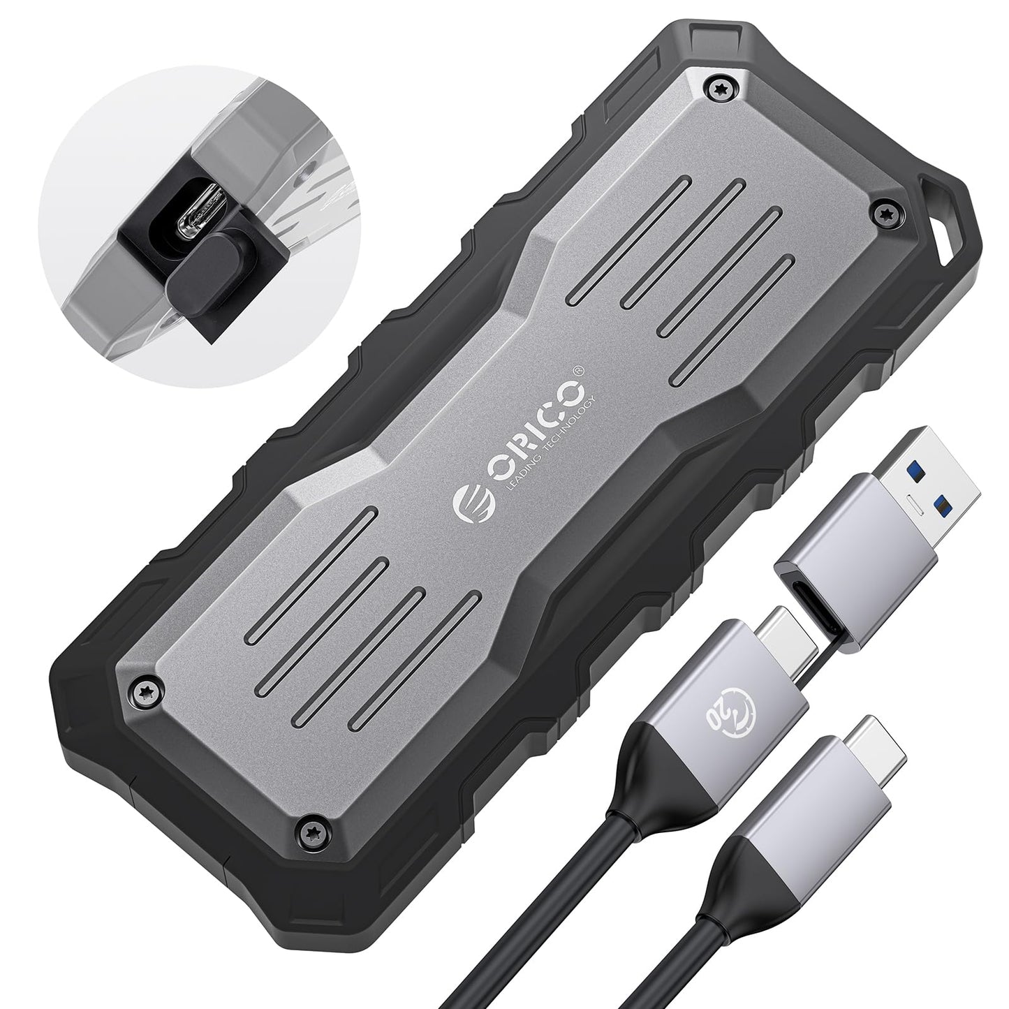 ORICO 2TB External SSD Up to 2000MB/s, Interface Extra Protection, Waterproof and Dust-Proof, Rugged and Reliable Outdoor Portable Solid State Drives for Action Camera, Smartphone, Laptop - O20
