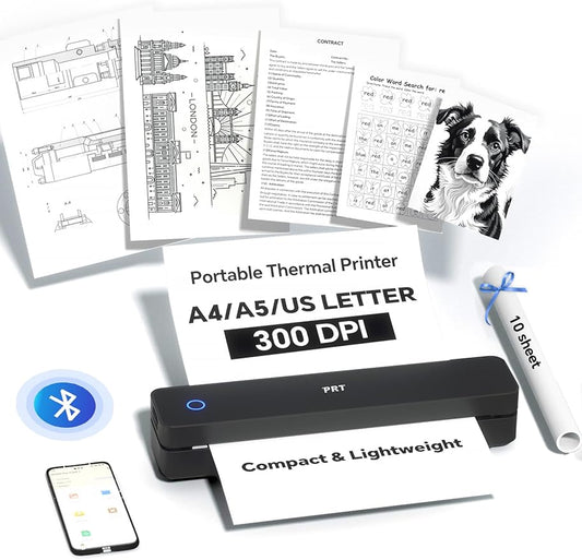 PRT MT610 Inkless Thermal Printer, Wireless Phone Bluetooth, Laptop USB PC