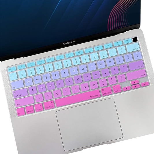 Allinside Soft Silicone Keyboard Cover for MacBook Air 13.3 inch (A2337 M1 A2179, 2021 2020) with Touch ID, Quiet Typing Keyboard Protector Skin, US Version, Ombre Blue Pink