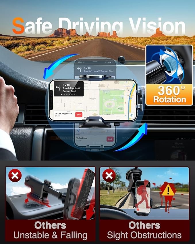 VANMASS 2026 Phone Holders for Your Car Ultimate Military-Grade Car Phone Holder Mount【Patent & Safety Certs】Upgraded Shockproof Truck Air Vent Phone Mount for iPhone 17 Pro Max 16 15 Samsung Android