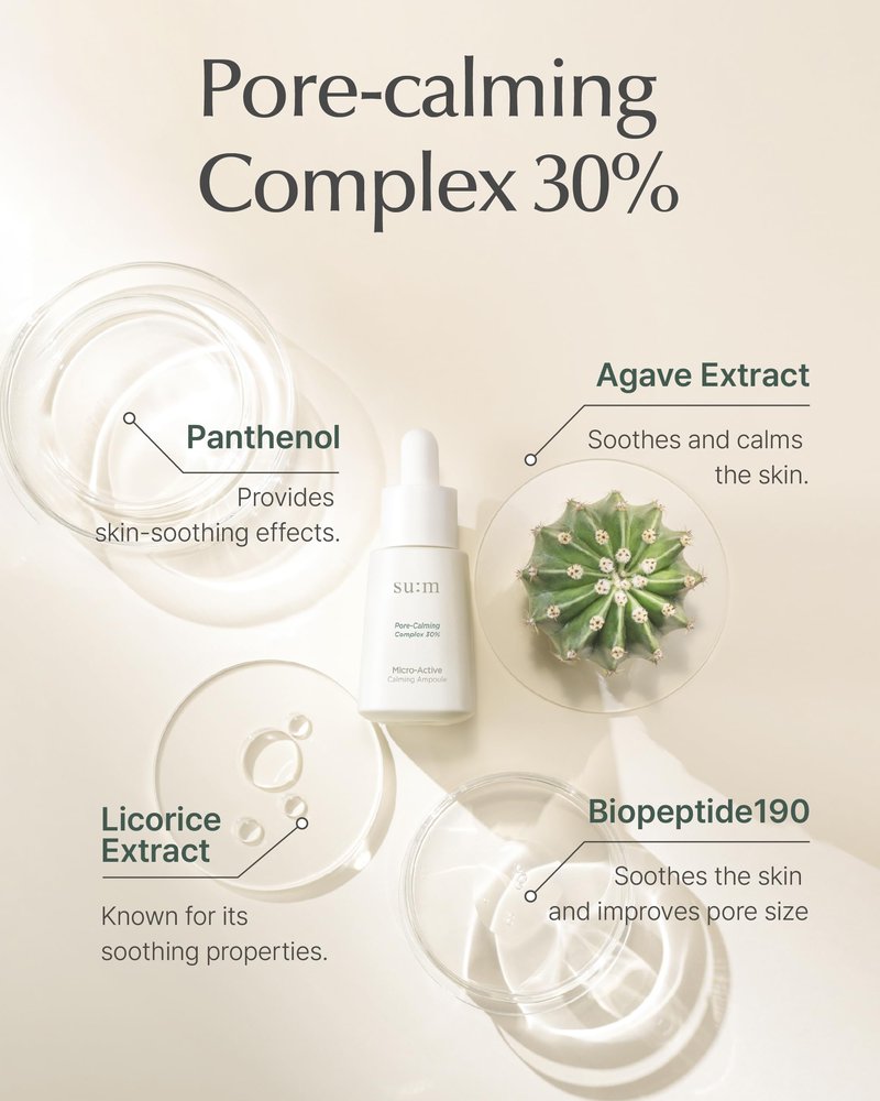 SU:M Micro-Active Calming Ampoule (0.5 fl oz) - Soothing Serum for Redness & Uneven Skin Texture, Provides Quick Relief for Sensitive Skin, Herbal Scent, Korean Skin Care