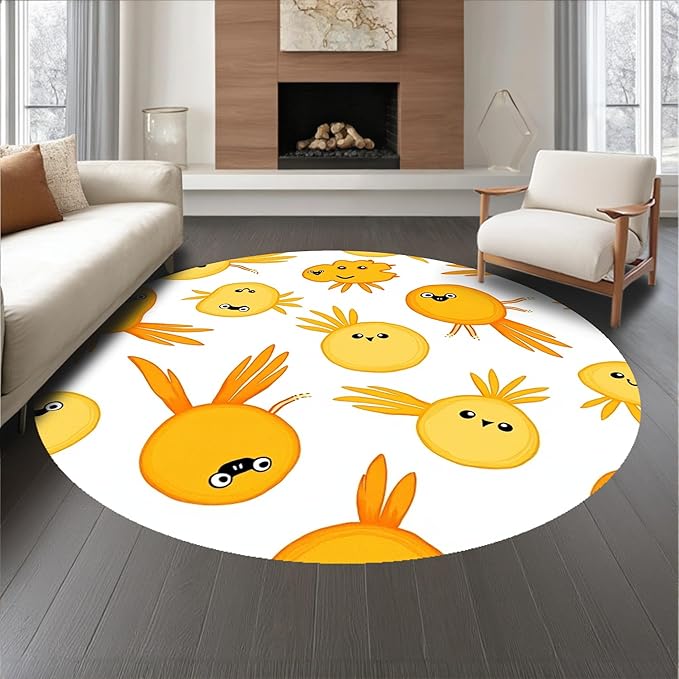 Flatwoven High Traffic Area Rug 6, Cheerful Pond Creatures Design with Playful Graphics, Non Slip, Stain Resistant, Washable Area Rugs for Living Room, Bedroom (Yellow, 6)