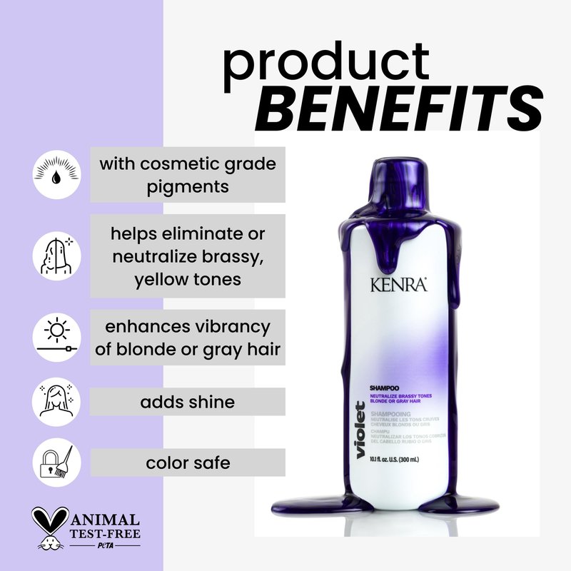 Kenra Violet Shampoo | Eliminates Brassy Tones | Purple Pigment + Deposit | Neutralizes Yellow | Moisturizes Processed Hair | Enhances Vibrancy of Blonde or Gray Hair | Color Safe | 10.1 fl. oz.