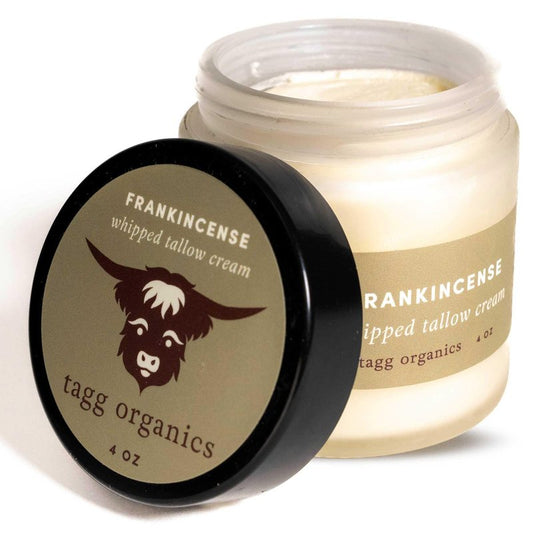 TAGG ORGANICS Organic Whipped Tallow Cream – Frankincense, 100% Grass-Fed, Deep Moisture for Dry & Sensitive Skin, Chemical-Free & All-Natural, 4 oz
