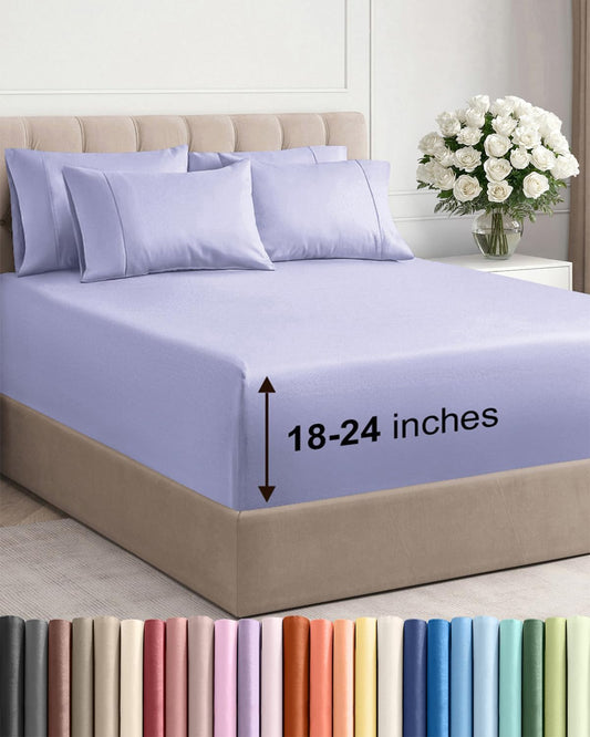 Skiennix Extra Deep King Sheet Set - 6 Piece Breathable Cooling Bedding - Soft Wrinkle-Free Lavender