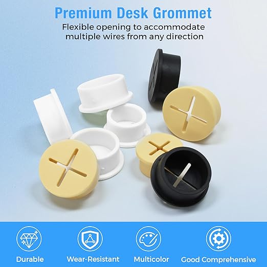 BOPOREAE Desk Grommet, 1 in 25 mm Silicone Rubber Grommets, Yellow Desk Hole Cover for Cables, Flexible Wall Cord Pass Through Grommet for Office Table Computer Home Furniture Wire Organizer-8 Pcs
