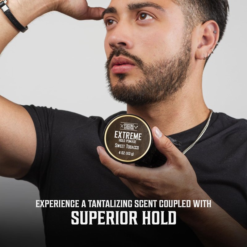 Viking Revolution Sweet Tobacco Hair Pomade - Extreme Hold Water-Based Hair Gel for Men | 4oz