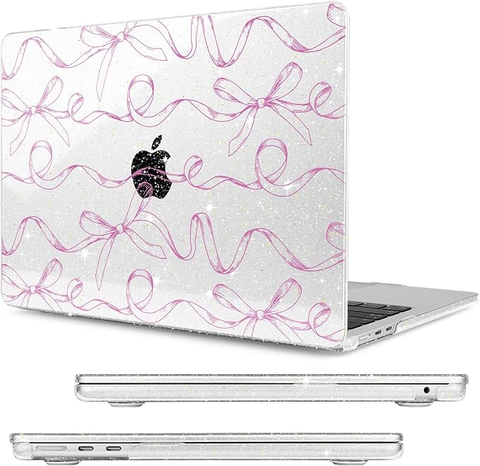 MecBevia Compatible with 2026 M5 MacBook Air 13 inch Case 2026 2025 2024-2022 M5 A3449 M4 A3240 M3 A3113 M2 A2681, Keyboard Cover, Screen Protector, Webcam Cover & Type-C OTG, Sparkly Bows