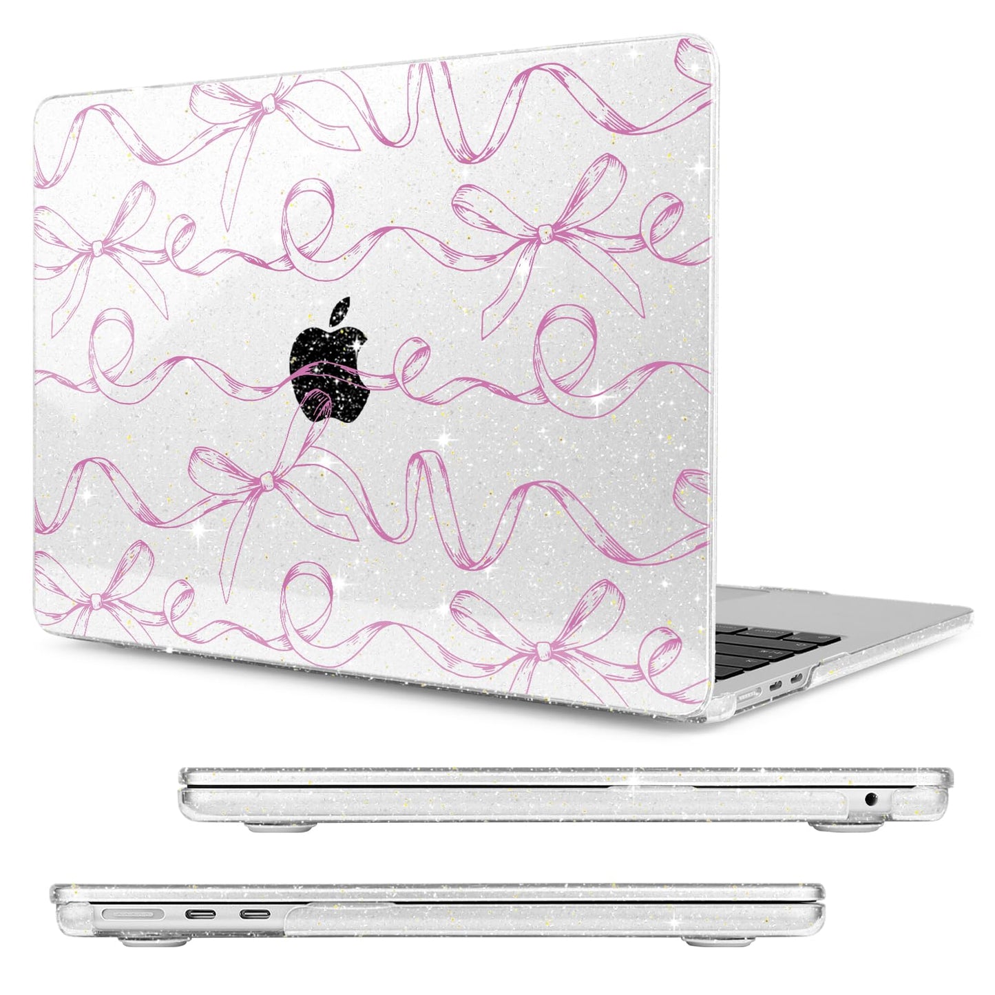 MecBevia Compatible with 2026 M5 MacBook Air 15 inch Case, 2026 2025-2023 M5 A3448 M4 A3241 M3 A3114 M2 A2941, Keyboard Cover, Screen Protector, Webcam Cover & Type-C OTG, Sparkly Bows