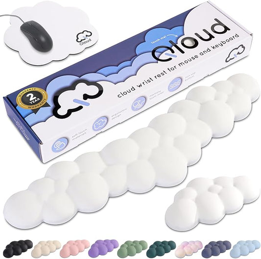 Cloud Keyboard Wrist Rest – Create-ables Qloud Cloud Wrist Rest for Computer Keyboard and Mouse, Ergonomic Memory Foam Wrist Pad with Non-Slip Base, Includes Cloud Mouse Pad – White