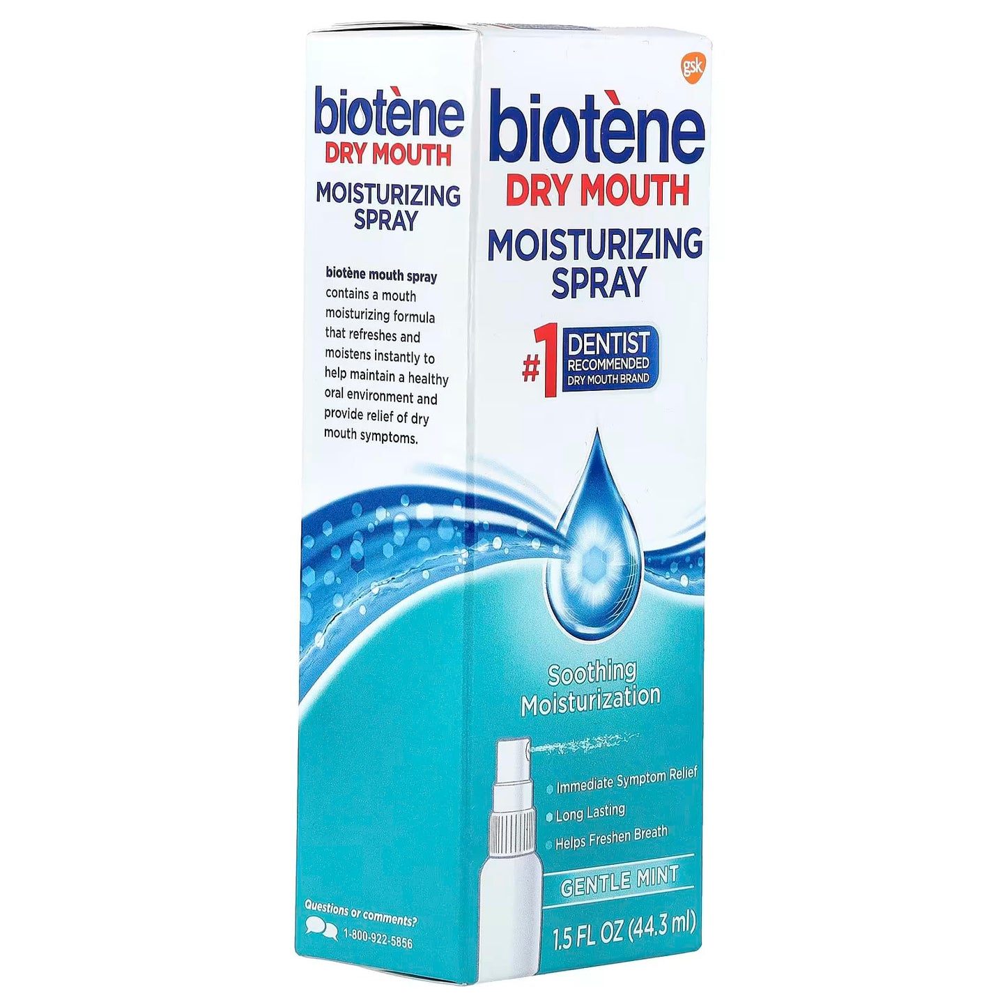Biotene Gentle Mint Moisturizing Mouth Spray, Sugar-Free, for Dry Mouth and Fresh Breath, 1.5 Fl Oz (Pack of 3)